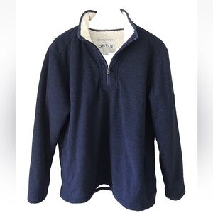 ORVIS Mens Pullover Sweater Navy Blue Sherpa Fleece Lined 1/4 Zip Sz Large Knit